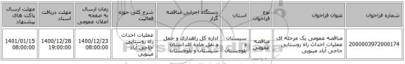 مناقصه عمومی یک مرحله ای عملیات احداث راه روستایی حاجی آباد مینویی