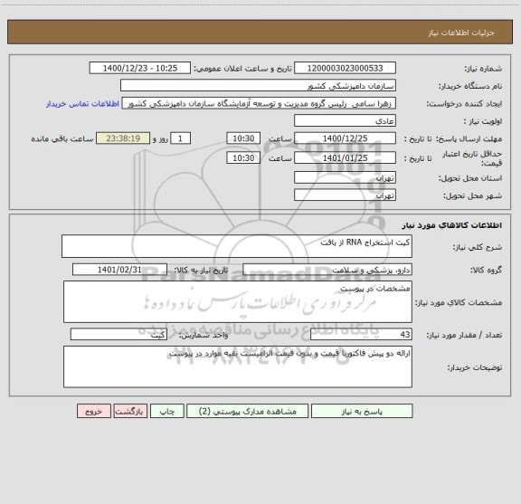 استعلام کیت استخراج RNA از بافت
