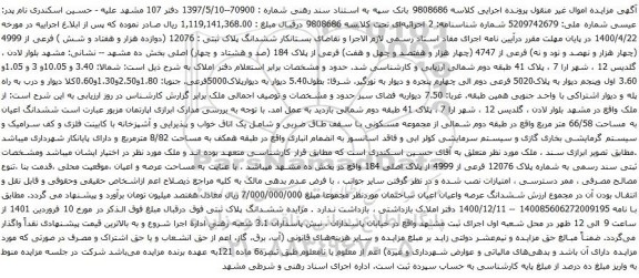 آگهی مزایده ششدانگ پلاک ثبتی  12076