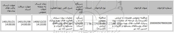 مناقصه عمومی همزمان با ارزیابی (فشرده) یک مرحله ای عملیات برون سپاری فعالیت های بهره برداری امور آبفای روستاهای پشتکوه و گاریزات و حسین آباد نیر