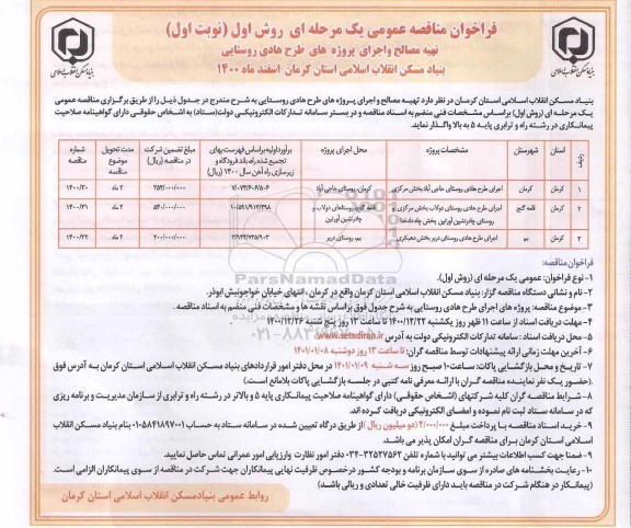 فراخوان مناقصه اجرای خط انتقال روستاهای حومه جنوبی شهر 