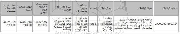 مناقصه عمومی همزمان با ارزیابی (فشرده) یک مرحله ای اجرای عملیات خاکی و ابنیه فنی محور عباس آباد - آشین - سنگوییه زهمکان