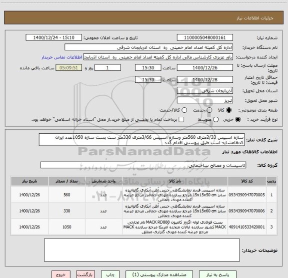 استعلام سازه اسپیس 2/33متری 560متر وسازه اسپیس 3/66متری 330متر ست بست سازه 1050عدد ایران کدهامشابه است طبق پیوستی اقدام گدد