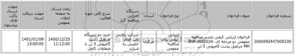 فراخوان ارزیابی کیفی تجدید مناقصه عمومی دو مرحله ای RNP-0051024-MH جرثقیل پشت کامیونی 3 تن 