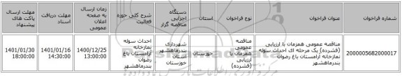 مناقصه عمومی همزمان با ارزیابی (فشرده) یک مرحله ای احداث سوله نمازخانه آرامستان باغ رضوان بندرماهشهر