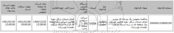 مناقصه عمومی یک مرحله ای تجدید انجام خدمات درکل حوزه فعالیت شرکت برق منطقه ای در سه استان مرکزی ،همدان ولرستان 