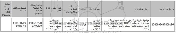 فراخوان ارزیابی کیفی مناقصه عمومی یک مرحله ای شماره 1400/31 تحت عنوان تهیه و تامین وسایط نقلیه سبک و نیمه سنگین با راننده