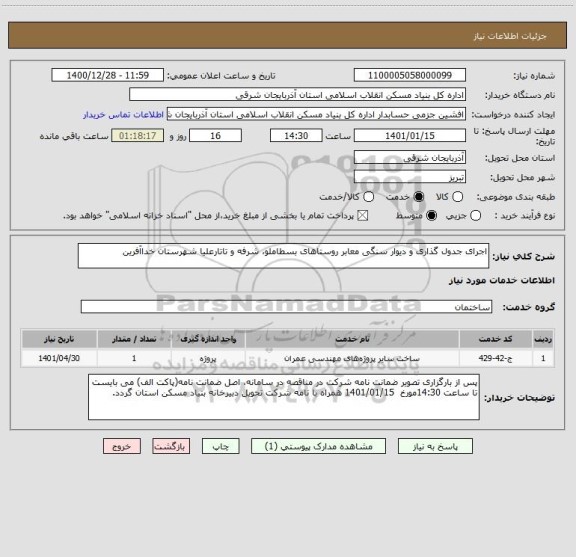 استعلام اجرای جدول گذاری و دیوار سنگی معابر روستاهای بسطاملو، شرفه و تاتارعلیا شهرستان خداآفرین